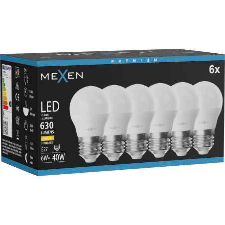 Mexen Nova 6x LED-Lampe E27, G45, 6W, Warm - 3000K, 630 lm - L101-E27-0630-01x06
