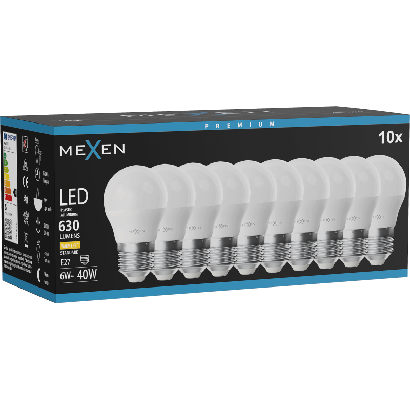 Mexen Nova 10x LED-Glühbirne E27, G45, 6W, Warm - 3000K, 630 lm - L101-E27-0630-01x10