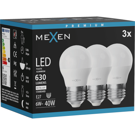 Mexen Nova 3x LED-Lampe E27, G45, 6W, Neutral - 4000K, 630 lm - L101-E27-0640-01x03