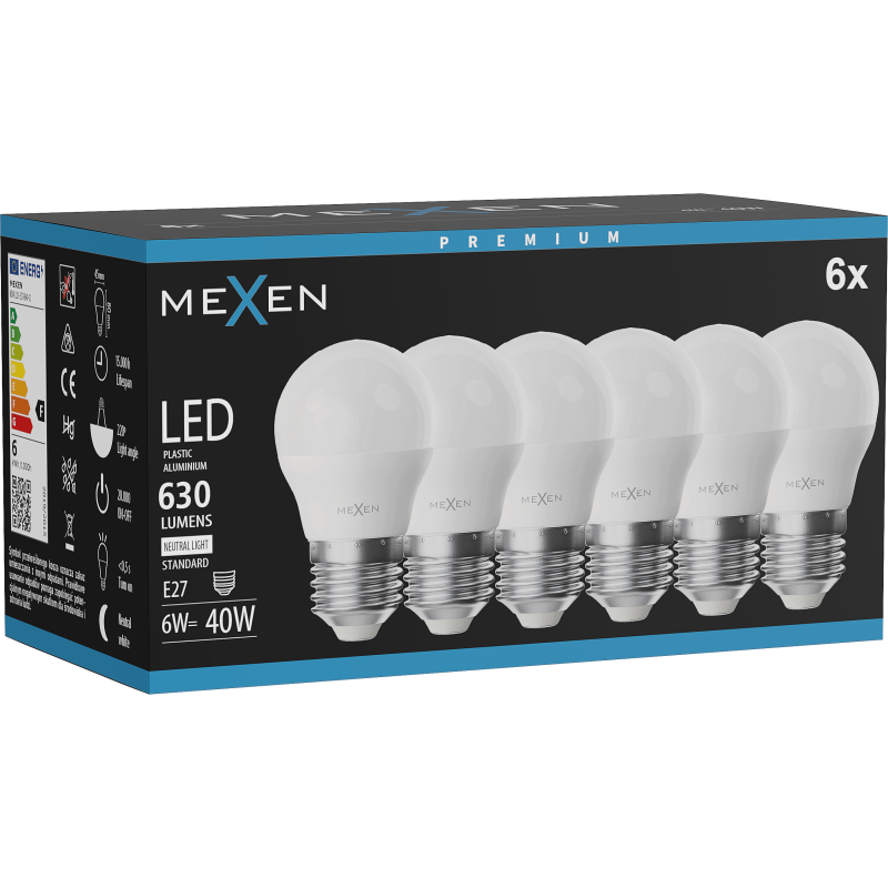 Mexen Nova 6x LED-Lampe E27, G45, 6W, Neutral - 4000K, 630 lm - L101-E27-0640-01x06