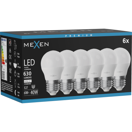 Mexen Nova 6x LED-Lampe E27, G45, 6W, Neutral - 4000K, 630 lm - L101-E27-0640-01x06