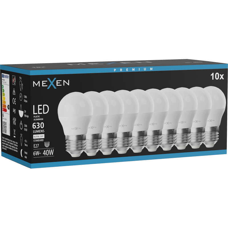 Mexen Nova 10x LED-Glühbirne E27, G45, 6W, Neutral - 4000K, 630 lm - L101-E27-0640-01x10