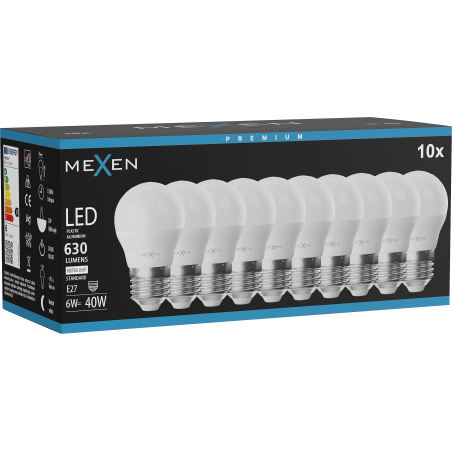 Mexen Nova 10x LED-Glühbirne E27, G45, 6W, Neutral - 4000K, 630 lm - L101-E27-0640-01x10