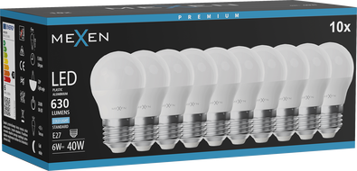 Mexen Nova 10x LED-Glühbirne E27, G45, 6W, Kalt - 6500K, 630 lm - L101-E27-0665-01x10