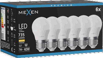 Mexen Nova 6x LED-Glühbirne E27, G45, 7W, Warm - 3000K, 735 lm - L101-E27-0730-01x06