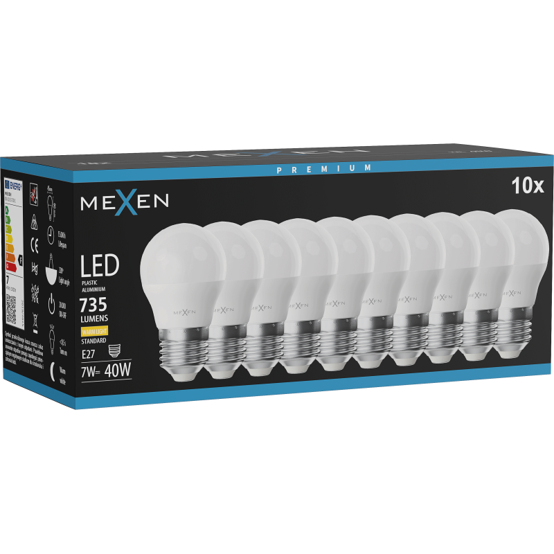 Mexen Nova 10x LED-Glühlampe E27, G45, 7W, Warm - 3000K, 735 lm - L101-E27-0730-01x10