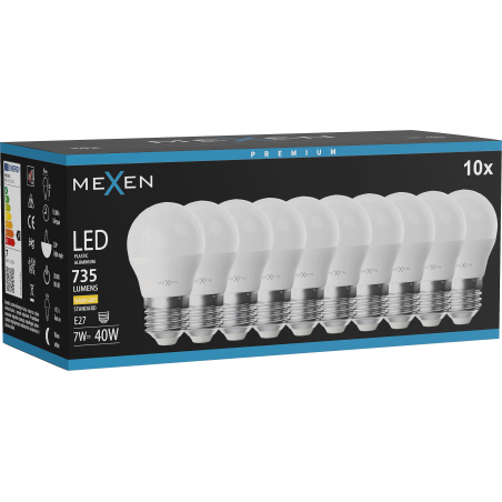 Mexen Nova 10x LED-Glühlampe E27, G45, 7W, Warm - 3000K, 735 lm - L101-E27-0730-01x10