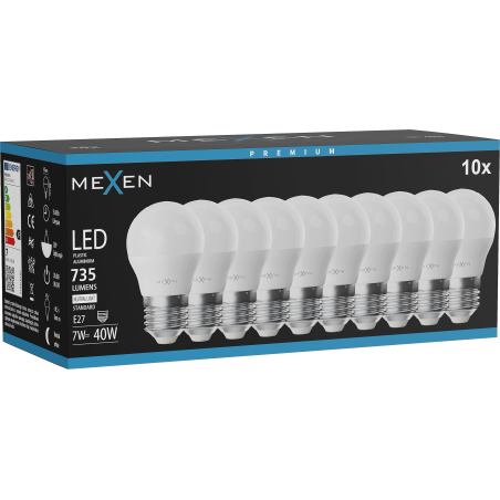 Mexen Nova 10x LED-Glühbirne E27, G45, 7W, Neutral - 4000K, 735 lm - L101-E27-0740-01x10