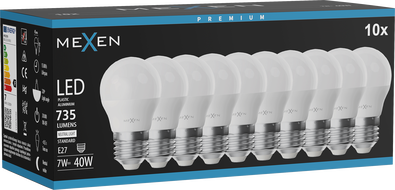 Mexen Nova 10x LED-Glühbirne E27, G45, 7W, Neutral - 4000K, 735 lm - L101-E27-0740-01x10