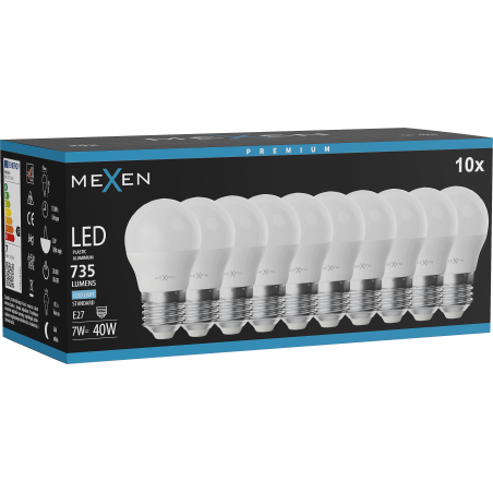 Mexen Nova 10x LED-Glühbirne E27, G45, 7W, Kaltweiß - 6500K, 735 lm - L101-E27-0765-01x10
