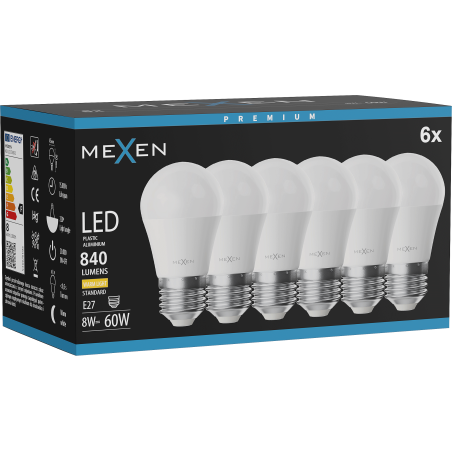 Mexen Nova 6x LED-Glühbirne E27, G45, 8W, Warm - 3000K, 840 lm - L101-E27-0830-01x06