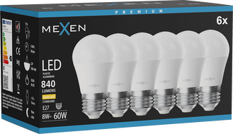 Mexen Nova 6x LED-Glühbirne E27, G45, 8W, Warm - 3000K, 840 lm - L101-E27-0830-01x06