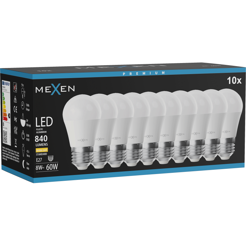 Mexen Nova 10x LED-Lampe E27, G45, 8W, Warm - 3000K, 840 lm - L101-E27-0830-01x10