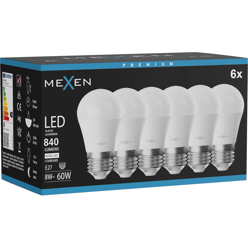 Mexen Nova 6x LED-Glühbirne E27, G45, 8W, Neutral - 4000K, 840 lm - L101-E27-0840-01x06