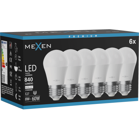 Mexen Nova 6x LED-Glühbirne E27, G45, 8W, Neutral - 4000K, 840 lm - L101-E27-0840-01x06