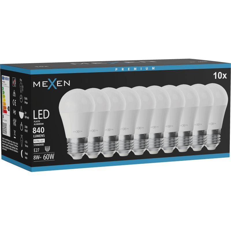 Mexen Nova 10x LED-Glühbirne E27, G45, 8W, Neutral - 4000K, 840 lm - L101-E27-0840-01x10