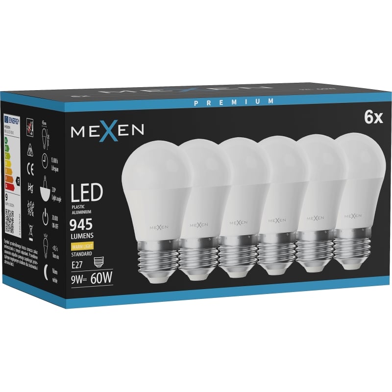 Mexen Nova 6x LED-Glühbirne E27, G45, 9W, Warm - 3000K, 945 lm - L101-E27-0930-01x06