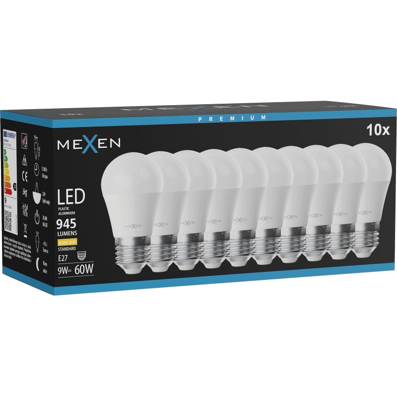 Mexen Nova 10x LED-Glühbirne E27, G45, 9W, Warm - 3000K, 945 lm - L101-E27-0930-01x10