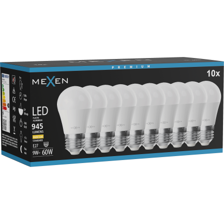 Mexen Nova 10x LED-Glühbirne E27, G45, 9W, Warm - 3000K, 945 lm - L101-E27-0930-01x10