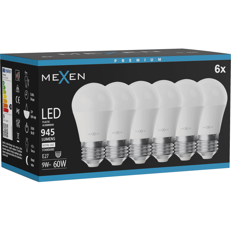 Mexen Nova 6x LED-Glühbirne E27, G45, 9W, Neutral - 4000K, 945 lm - L101-E27-0940-01x06