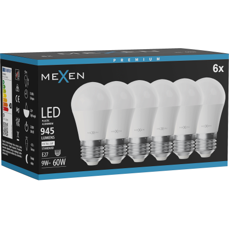 Mexen Nova 6x LED-Glühbirne E27, G45, 9W, Neutral - 4000K, 945 lm - L101-E27-0940-01x06