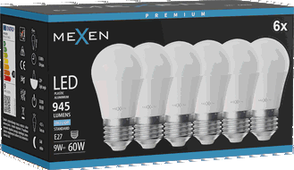 Mexen Nova 6x LED-Glühbirne E27, G45, 9W, Kalt - 6500K, 945 lm - L101-E27-0965-01x06