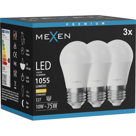 Mexen Nova 3x LED-Glühbirne E27, G45, 10W, Warm - 3000K, 1055 lm - L101-E27-1030-01x03