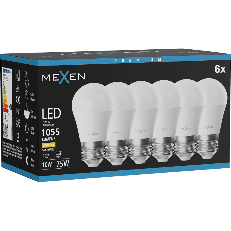 Mexen Nova 6x LED-Glühbirne E27, G45, 10W, Warm - 3000K, 1055 lm - L101-E27-1030-01x06