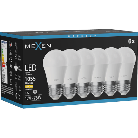 Mexen Nova 6x LED-Glühbirne E27, G45, 10W, Warm - 3000K, 1055 lm - L101-E27-1030-01x06