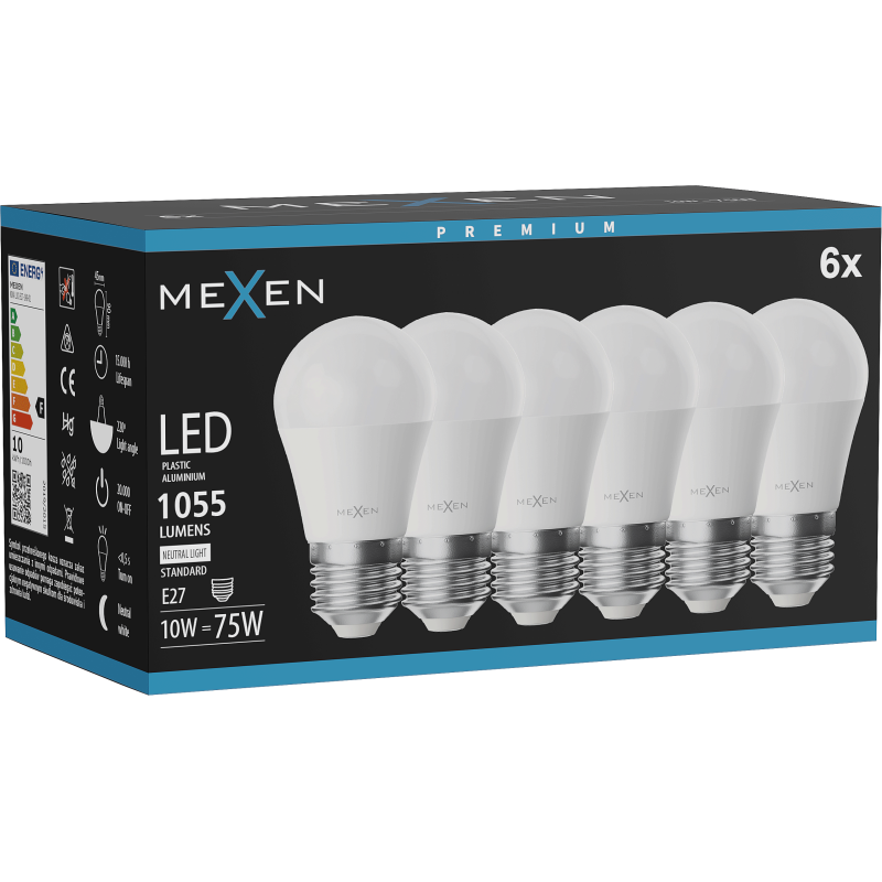 Mexen Nova 6x LED Glühbirne E27, G45, 10W, Neutral - 4000K, 1055 lm - L101-E27-1040-01x06