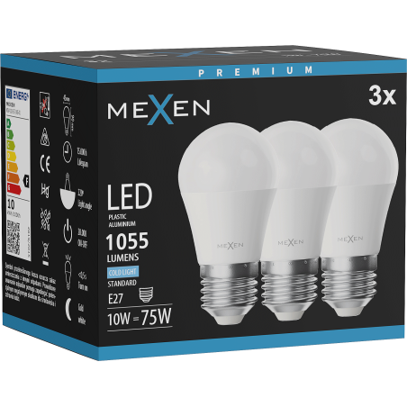 Mexen Nova 3x LED-Glühbirne E27, G45, 10W, Kalt - 6500K, 1055 lm - L101-E27-1065-01x03