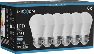 Mexen Nova 6x LED-Glühbirne E27, G45, 10W, Kalt - 6500K, 1055 lm - L101-E27-1065-01x06
