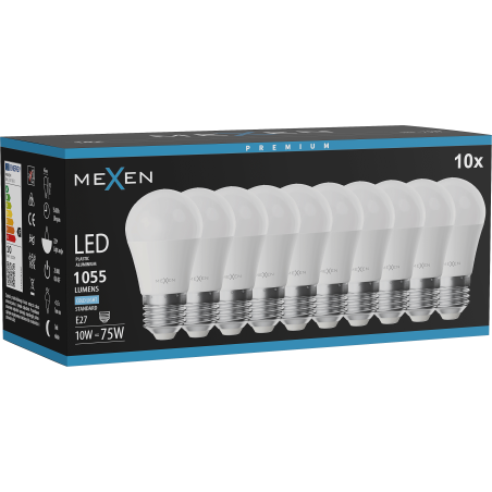 Mexen Nova 10x LED-Glühbirne E27, G45, 10W, Kalt - 6500K, 1055 lm - L101-E27-1065-01x10
