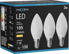 Mexen Nova 3x LED-Glühbirne E14, C37, 1W, Warm - 3000K, 105 lm - L102-E14-0130-01x03
