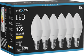 Mexen Nova 6x LED-Lampe E14, C37, 1W, Warm - 3000K, 105 lm - L102-E14-0130-01x06