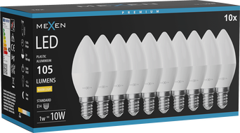 Mexen Nova 10x LED-Glühbirne E14, C37, 1W, Warm - 3000K, 105 lm - L102-E14-0130-01x10