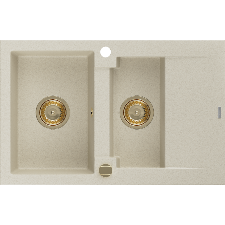Mexen Gaspar Granitspüle 1,5-beckig mit Abtropffläche 737 x 475 mm, beige, goldener Siphon - 6507731505-69-G