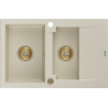 Mexen Gaspar Granitspüle 1,5-Becken mit Abtropffläche 737 x 475 mm, beige, goldener Siphon - 6507731505-69-G