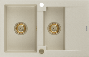 Mexen Gaspar Granitspüle 1,5-beckig mit Abtropffläche 737 x 475 mm, beige, goldener Siphon - 6507731505-69-G