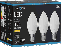 Mexen Nova 3x LED-Glühbirne E14, C37, 1W, Neutral - 4000K, 105 lm - L102-E14-0140-01x03