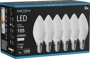 Mexen Nova 6x LED-Glühbirne E14, C37, 1W, Neutral - 4000K, 105 lm - L102-E14-0140-01x06