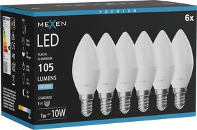 Mexen Nova 6x LED-Lampe E14, C37, 1W, Kalt - 6500K, 105 lm - L102-E14-0165-01x06
