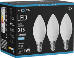 Mexen Nova 3x LED-Glühbirne E14, C37, 3W, Kalt - 6500K, 315 lm - L102-E14-0365-01x03
