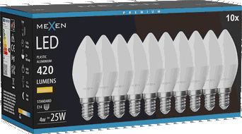 Mexen Nova 10x LED-Glühbirne E14, C37, 4W, Warm - 3000K, 420 lm - L102-E14-0430-01x10
