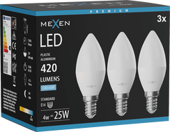 Mexen Nova 3x LED-Glühbirne E14, C37, 4W, Kalt - 6500K, 420 lm - L102-E14-0465-01x03