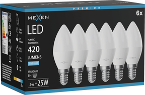 Mexen Nova 6x LED-Glühbirne E14, C37, 4W, Kalt - 6500K, 420 lm - L102-E14-0465-01x06