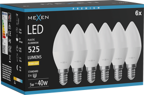 Mexen Nova 6x LED-Lampe E14, C37, 5W, Warm - 3000K, 525 lm - L102-E14-0530-01x06