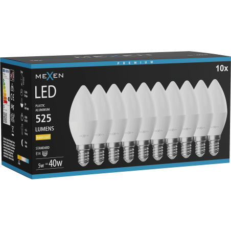 Mexen Nova 10x LED-Lampe E14, C37, 5W, Warm - 3000K, 525 lm - L102-E14-0530-01x10