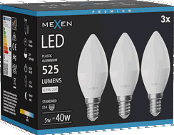 Mexen Nova 3x LED-Glühbirne E14, C37, 5W, Neutral - 4000K, 525 lm - L102-E14-0540-01x03