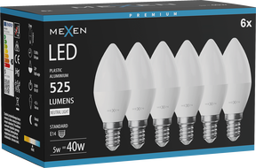 Mexen Nova 6x LED-Glühlampe E14, C37, 5W, Neutral - 4000K, 525 lm - L102-E14-0540-01x06